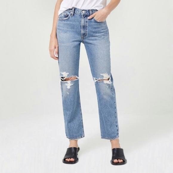 Agolde Mia mid rise straight leg jeans Rule distressed NEW - Picture 2 of 9